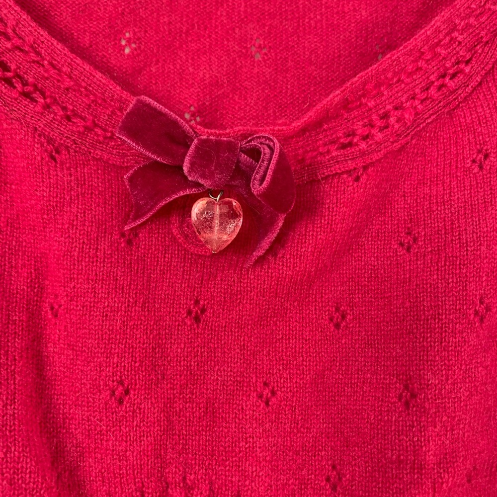 Nanette Lepore Hot Pink Cashmere Pointelle Sweater Tank Vest Top Large - Picture 2 of 6